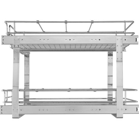 Étagère coulissante 2 niveaux 41x53,3 cm, tiroir de rangement extractible en acier chromé, pour placard cuisine, salle de bain, sous évier. (1/5)