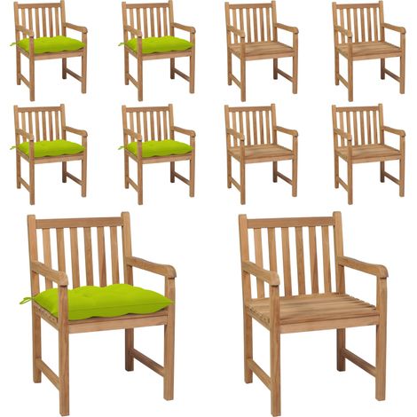 Gartenstühle 4 Stk. mit Hellgrünen Kissen Massivholz Teak - Gartenstühle - Holzmöbel - Teakholz - Gartenmöbel - Outdoormöbel - Home & Living (1/5)