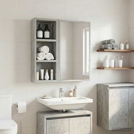 Beyamis Meuble de salle de bain mural, gris béton, 20 x 10 x 50 cm (1/5)
