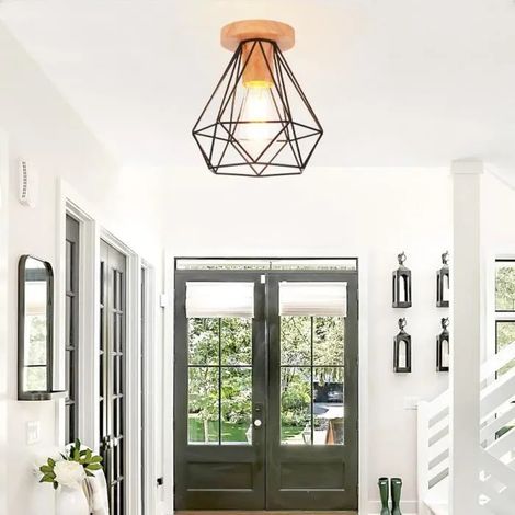 U-do Plafonnier Cage Noir,Lampe Plafonnier Industrielle Vintage en Métal designe Simple Style Edison pour Salon Chambre (1/4)