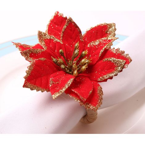 Lot de 6 serviettes rouges élégantes à motif floral de Noël, idéales pour une fête d'anniversaire ou un mariage. (1/5)