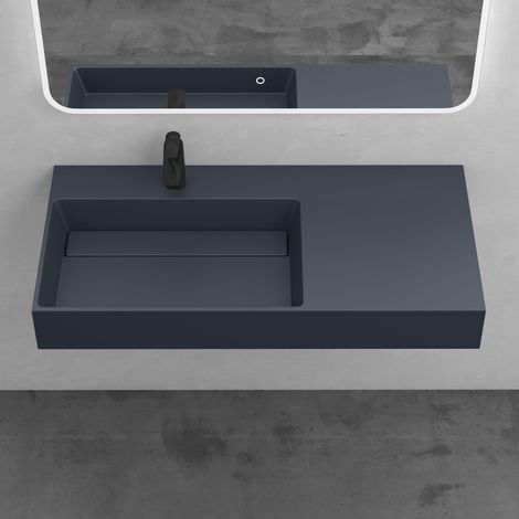 Mai & Mai Lavabo da Appoggio, Lavabo Bagno Sospeso 100x48x13cm, Lavandino Bagno Rettangolare da Marmo Fuso Colossum12-1000L, Antracite