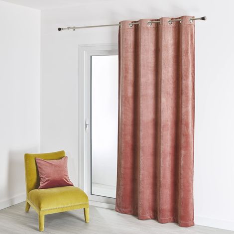 Rideau en Velours Feutré Uni - Velours Doux Épais - Occultant Anti Bruit Thermique - pour Salon Chambre Bureau - 8 Œillets Ø 4 cm - 135 x 260 cm - Rose Clair