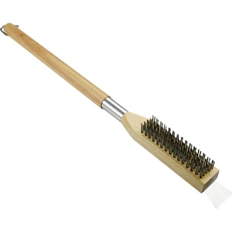 Brosse métallique de nettoyage, grattoir à long manche, brosse de nettoyage pour barbecue à poils d'acier, outil de nettoyage pour grilles de barbecue, four et cheminée extérieure, outil de nettoyage  (1/5)