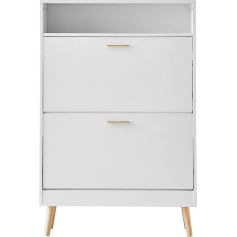 Meuble à Chaussures avec 2 Tiroirs Basculants, Rangement pour Entrée, Organisateur Autoportant avec Compartiment Supérieur pour Talons, Bottes, Chaussons. (1/5)