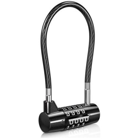 4-Digit Combination Padlock, Long Security Padlock, Resettable Steel Cable Number Padlock for Luggage, Suitcase, Cabinet, Bicycle, Fence, Outdoor Code Lock (1/5)