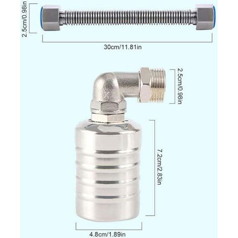 Vanne à flotteur entièrement automatique en acier inoxydable 304, régulateur de niveau d'eau automatique pour réservoir d'eau, mini robinet à boisseau sphérique à flotteur en acier inoxydable (prise) (1/3)