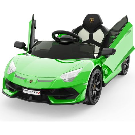 Voiture électrique enfant Lamborghini 12V sous licence officielle - Télécommande parentale 2,4G - 2 vitesses, LED & système audio - Portes papillon hydrauliques, suspensions & ceinture - Vert (1/5)