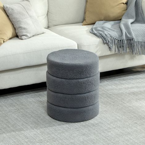 Hocker, rund, Teddyfleece, bis 120kg, Φ40x45H cm, Dunkelgrau