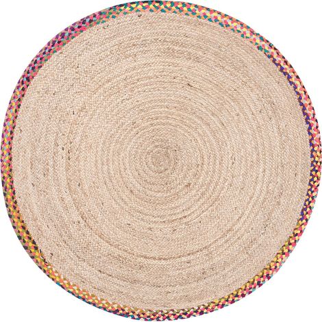 Tappeto rotondo in juta ø 120 cm Bordo colorato intrecciato Soggiorno Camera da letto Multicolore Satara