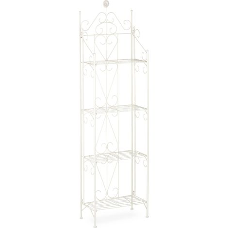 Étagère à plantes vintage pliable 4 niveaux 80 x 30 x 120 cm pour décoration intérieure en métal blanc (1/5)