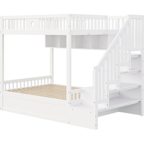 Letto a soppalco 140 x 200 cm bianco in legno con letto inferiore idraulico (1/5)