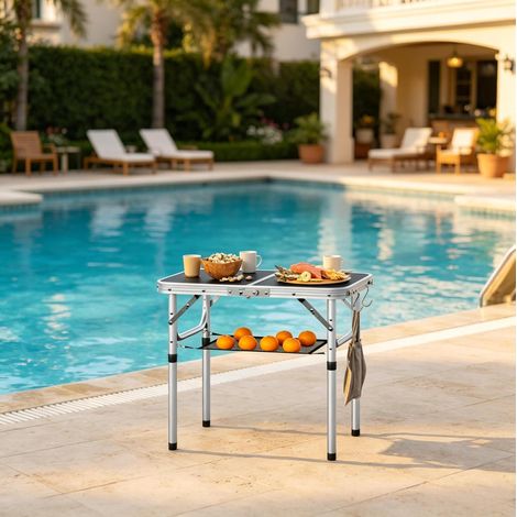 Table pliante de camping 60x40 cm MDF aluminium noire, hauteur réglable, gain de place – MEUBLIV (1/5)