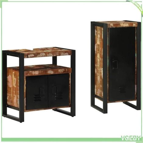 Ensemble de mobilier de salle de bain - Modèle 3305609 - Bois récupéré massif - Structure en fer - Avec étagère (1/5)