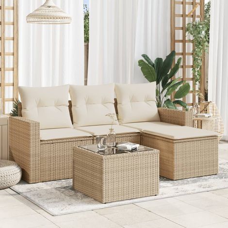 Juego de sofás jardín con cojines 5 pzas ratán sintético beige vidaXL (1/3)