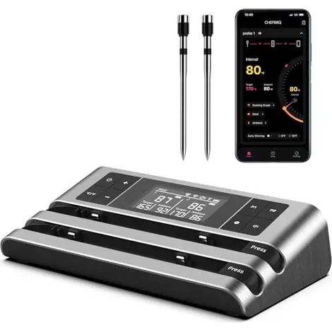 (2 sondes) Thermomètre à viande sans fil, équipé de deux sondes de capteur, peut suivre la température ambiante et la température des aliments en temps réel. (1/5)