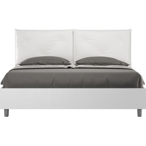 Letto matrimoniale contenitore doppia alzata 160x200 bianco frassino cuscini similpelle bianco Egos Appia (1/4)