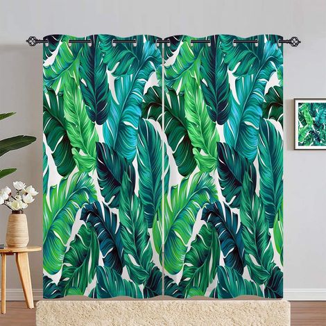 Rideau Occultant Tropical Vert Palmier Feuille Rideau Thermique Isolant Tenture Opaque à Oeillets Draperies Intérieurs pour Maison Chambre Salon 2 Panneaux L 117 x H 214 cm - 117L X 214H cm (2 Panneau (1/5)
