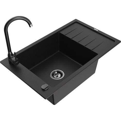 Mexen Elias fregadero de granito de 1 seno con escurridor y grifo de cocina Telma, negro - 6511-77-670200-70-B (1/5)