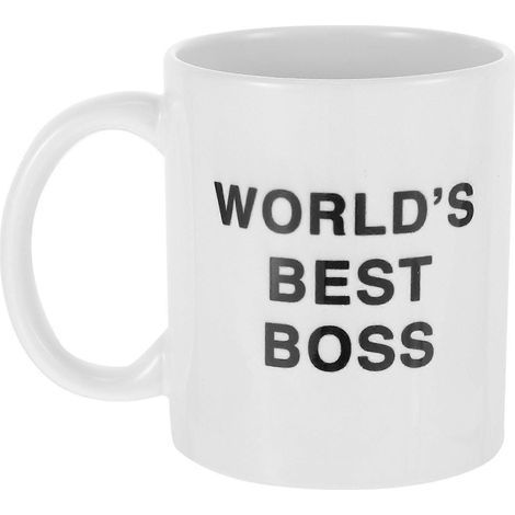 Dunder Mifflin „Bester Chef der Welt“ Keramikbecher, 350 ml – Personalisierter Kaffee-/Wasserbecher fürs Büro (Weiß) – 9,5 x 8 cm (1/3)