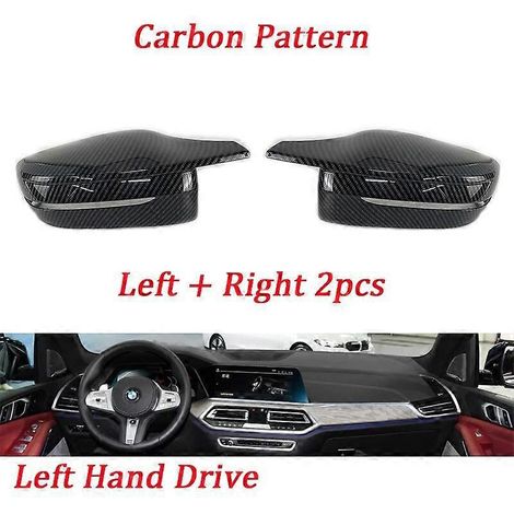 M4-Style-Rückspiegelkappen in Carbonfaser/Schwarz für BMW 3er, 4er, 5er, 7er, 8er (G20, G21, G28, G30, G38, G11, G12, G15, G16) – M4-Style, Linkslenker/Rechtslenker – Carbonmuster