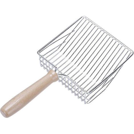 Pelle à litière pour chat, pelle à litière en métal avec manche en bois, pelle à litière pour chat et chien, 28 cm