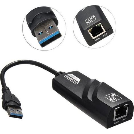 Adaptateur Ethernet USB 3.0 Gigabit RJ45 10/100/1000Mbps avec 3 Ports USB 3.0 - Connecteur Réseau Haute Vitesse pour Ordinateur, Couleur Noire (1/4)