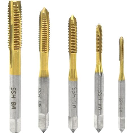5 Pièces Tarauds à Goujure Droite M3 - M8 Foret Taraudeur, HSS Forets à Filetage Revêtus de Titane pour Taraudage (1/5)