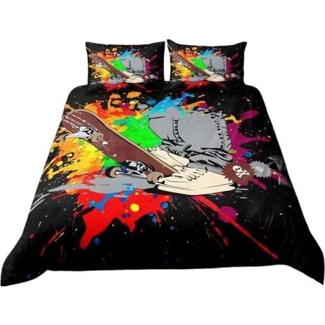 Parure de lit Skateboard Graffiti, imprimée en 3D pour adolescents, 200 x 220 cm (1/5)