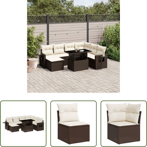 vidaXL Gartensessel - 8-tlg. Garten-Sofagarnitur mit Kissen Braun Poly Rattan (1/5)
