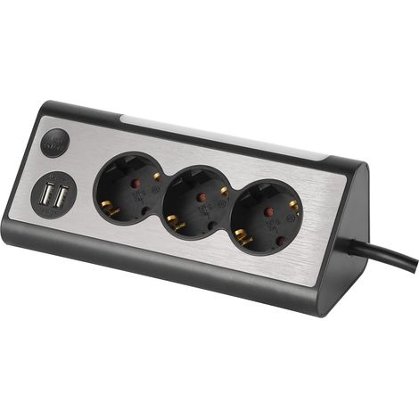 Multiprise d'angle 3 Prises 1,5 l, 2 Ports de Charge USB et éclairage LED, multiprise pour la Maison avec Bouton pour Allumer et éteindre l'éclairage LED, câble de 1,5 m (1/5)