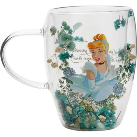 Tasse - Verre Double Paroi - Decoration Florale Imprimee - 250 Ml - Hauteur 12 Cm - Pour Cafe The - 1 Piece