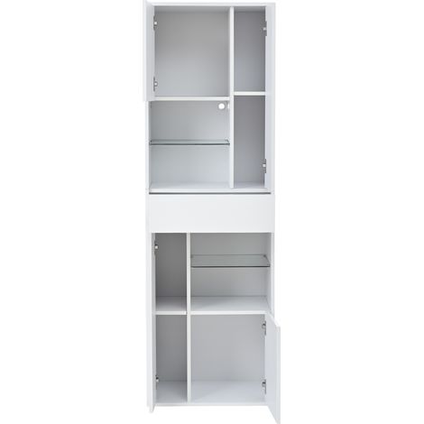 Vitrina alta blanca 55 x 38 x 170 cm con 1 cajón, 4 puertas y LED (1/5)