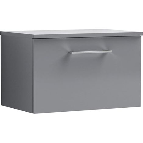 Nuie Arno Satin Grey 600mm Wall Hung Single Drawer Vanity Unit with Worktop - ARN2222W (1/4)