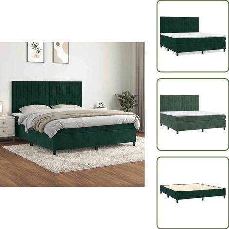 Letto con velluto - vidaXL Giroletto a Molle con Materasso Verde Scuro 180x200 cm Velluto - Letto con materasso
