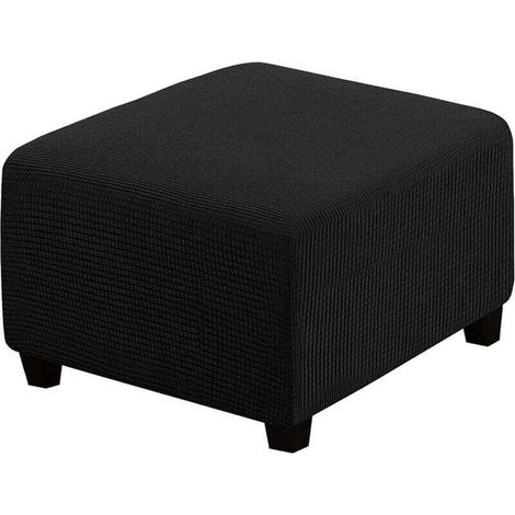 (Black) Stretch covers, square protective covers in spandex fabric for storage stools, footrests, with elastic at the bottom, for furniture (1/4)