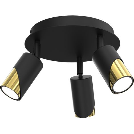 Plafonnier rond 3 spots orientables noir/or GU10 Luminex