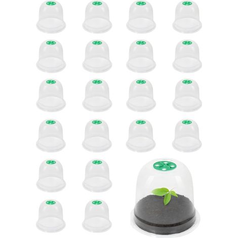 Lot de 10 chapeaux pour plantes - Protection contre le gel - 21 x 26 cm - Ronds - Petit transparent - Protection contre les escargots et les (1/4)