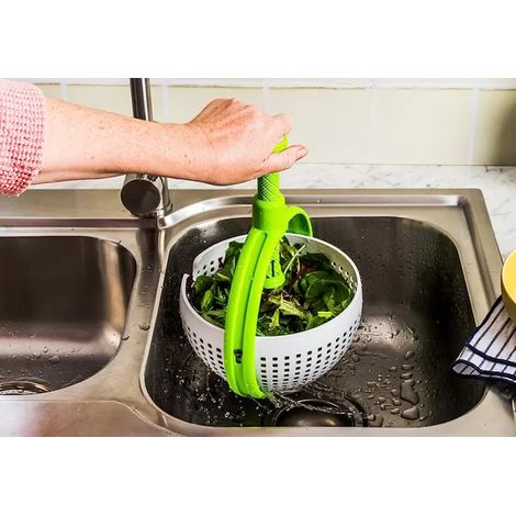 Rôtissoire à salade facile à utiliser  Passoire en nylon anti-rayures  Rôtissoire à salade  Panier passoire avec poignée pliable  Vert (1/3)