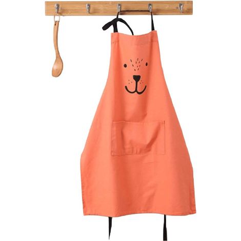 Mignon de dessin animé, avec poche, coton étanche, lin, tablier de cuisine de cuisine (orange, enfant) (1/3)