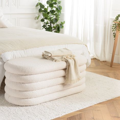 LEOPOLD - Banquette en tissu bouclette écru avec rangement (1/5)