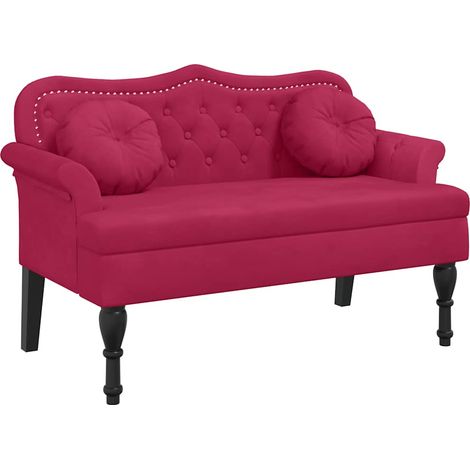 Vidaxl – Sitzbank mit Kissen – Weinrot – Samt – 120,5x65x75 cm – Bequeme Polsterung – Holzbeine im Antik-Stil – Max. Tragfähigkeit 110 kg (1/5)
