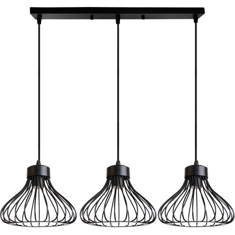 Lampadario Industriale - 2320cm - Lunghezza Regolabile 100 cm - E27 40W - Cucina, Soggiorno, Camera da Letto - Nero (1/5)