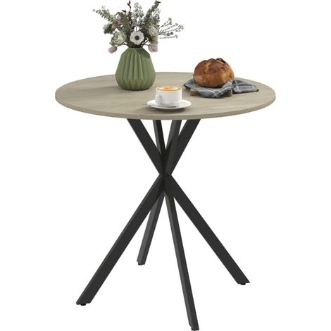 Table de salle à manger ronde style industriel 2 personnes chêne et acier 80x75 cm pour cuisine (1/5)