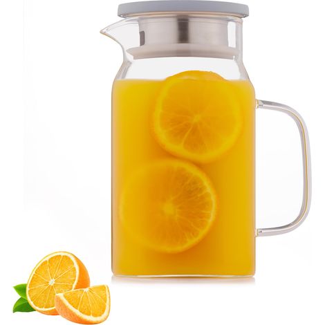 Carafe carrée en verre de 1,2 l Carafe en verre avec couvercle en acier inoxydable et joint en silicone Double système de versement pour infuser ou servir Élégante carafe d'eau (1/5)