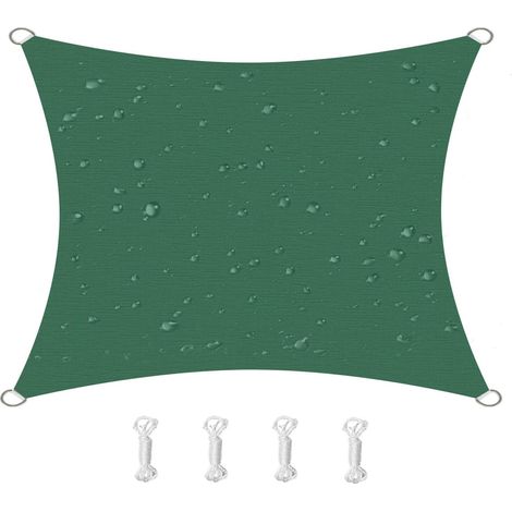 Vela de sombra cuadrada, impermeable, resistente al viento y a los rayos UV, ideal para patios, jardines y terrazas, 2x2 m, color verde oscuro. (1/5)