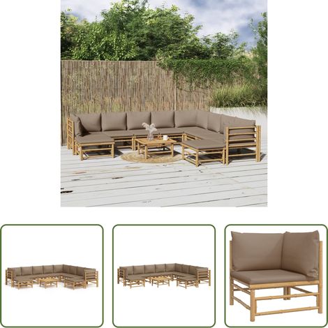 Canapé de jardin - Salon de jardin 11 pcs avec coussins taupe bambou (1/5)