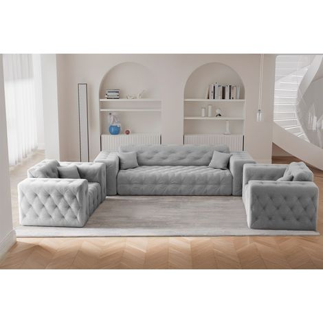 Sofaset Designersofa CHANTAL 3-1-1 in Stoff Moly Hellgrau (1/5)