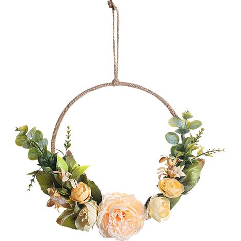Couronne Florale En Fer - Couronne Ronde Avec Roses Artificielles - Décoration Murale Pour Porte D'Entrée Chambre Salon Mariage - 35 X 20 X 2 Cm - 1 Pièce (1/5)