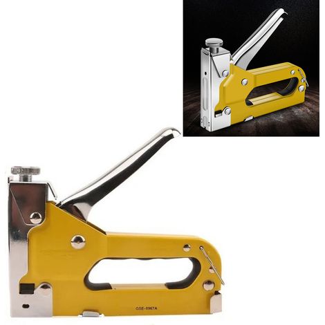 Agrafeuse Manuelle 3-en-1 Multifonction Haute Résistance Antirouille Jaune avec Réglage de Puissance, Outil de Clouage pour Usage Intensif (1/5)